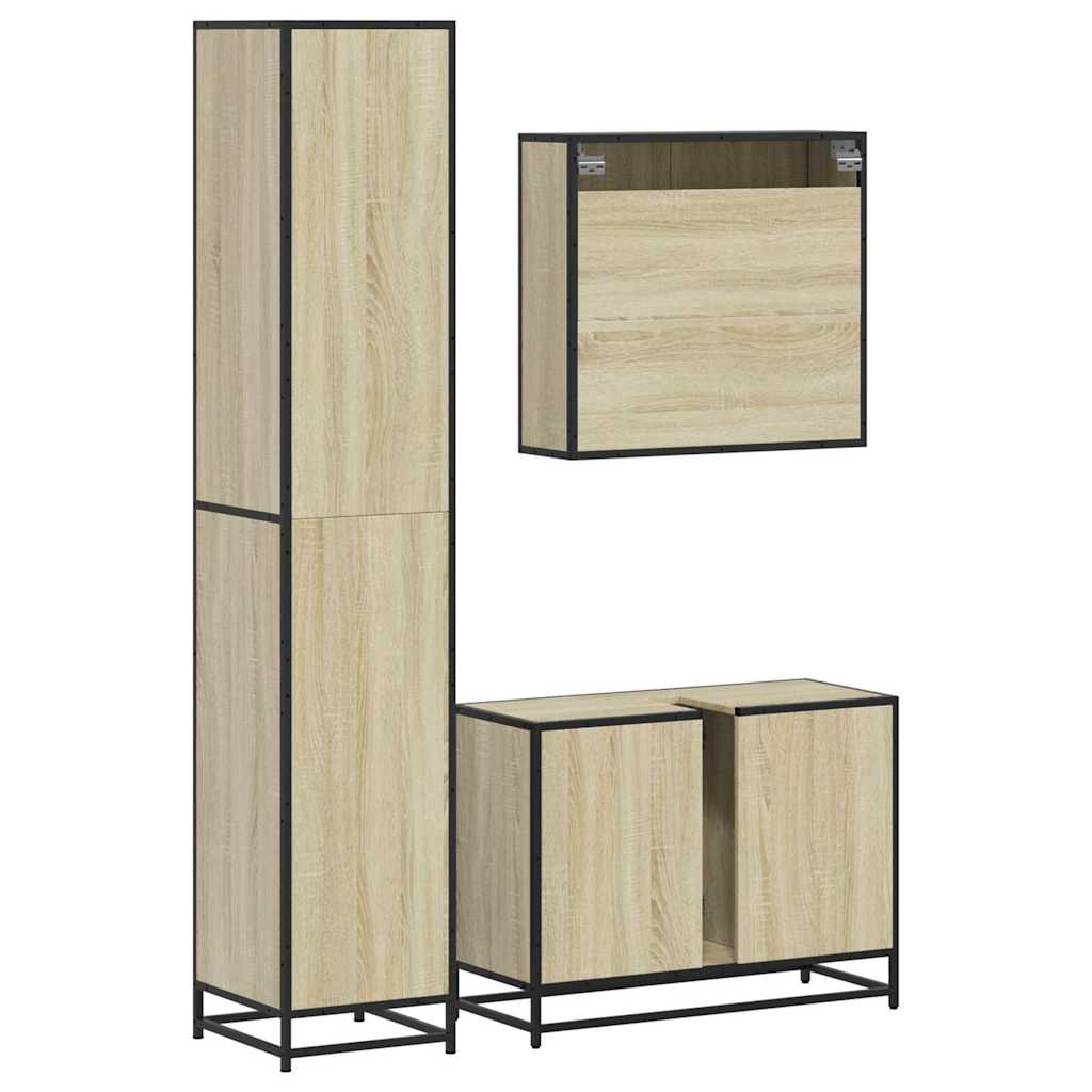 Set Mobili da Bagno 3 pz Rovere Sonoma in Legno Multistrato 3301091