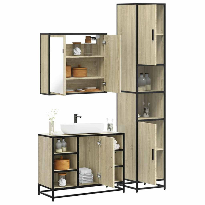 Set Mobili da Bagno 3 pz Rovere Sonoma in Legno Multistrato 3301091