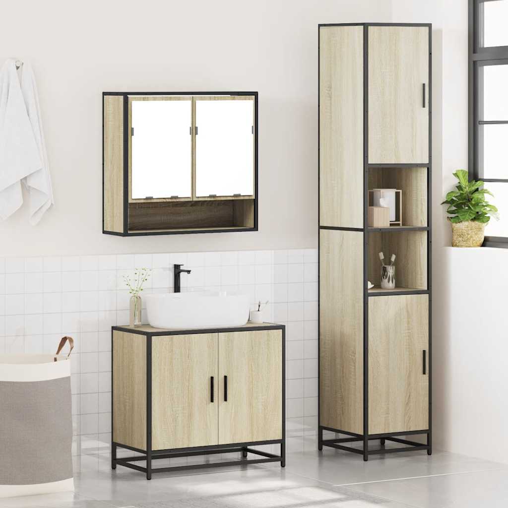 Set Mobili da Bagno 3 pz Rovere Sonoma in Legno Multistrato 3301096