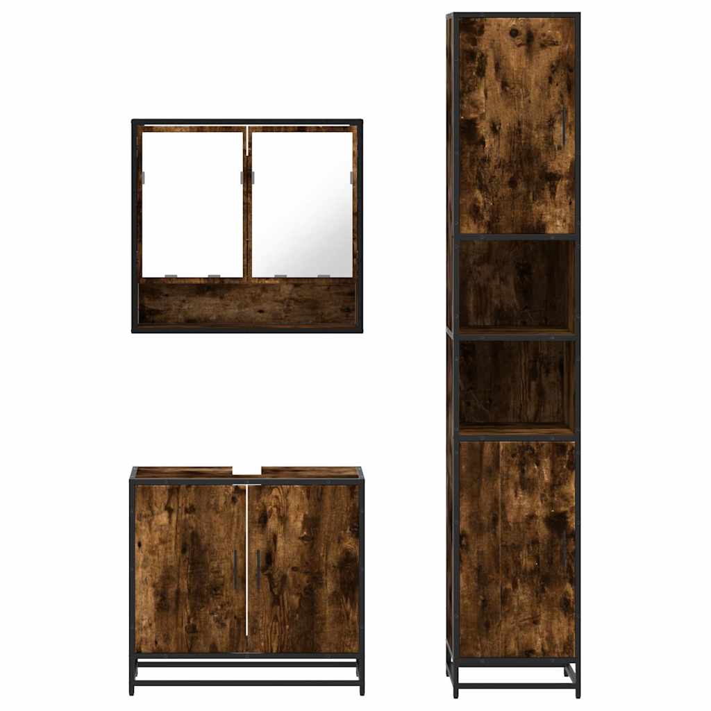 vidaXL Set Mobili da Bagno 3 pz Rovere Fumo in Legno Multistrato