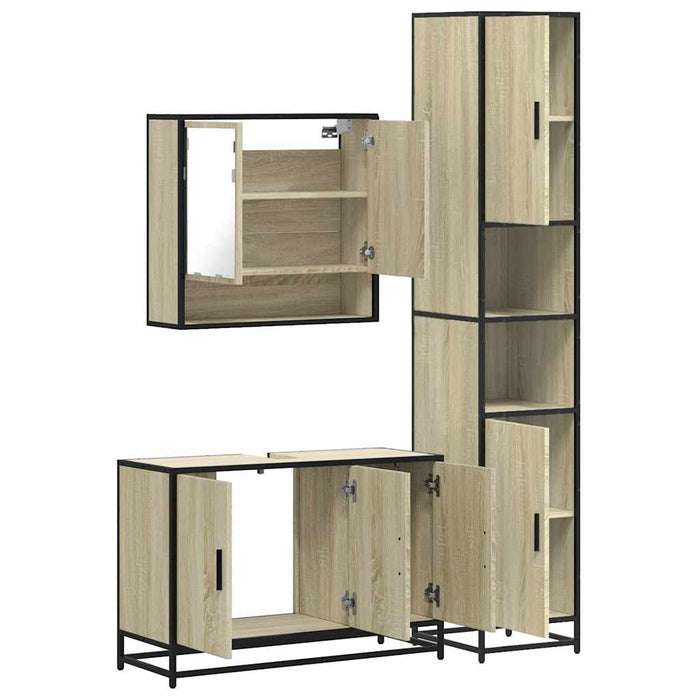 Set Mobili da Bagno 3 pz Rovere Sonoma in Legno Multistrato 3301101
