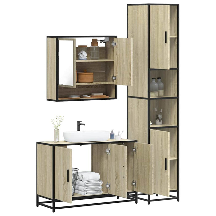 Set Mobili da Bagno 3 pz Rovere Sonoma in Legno Multistrato 3301101