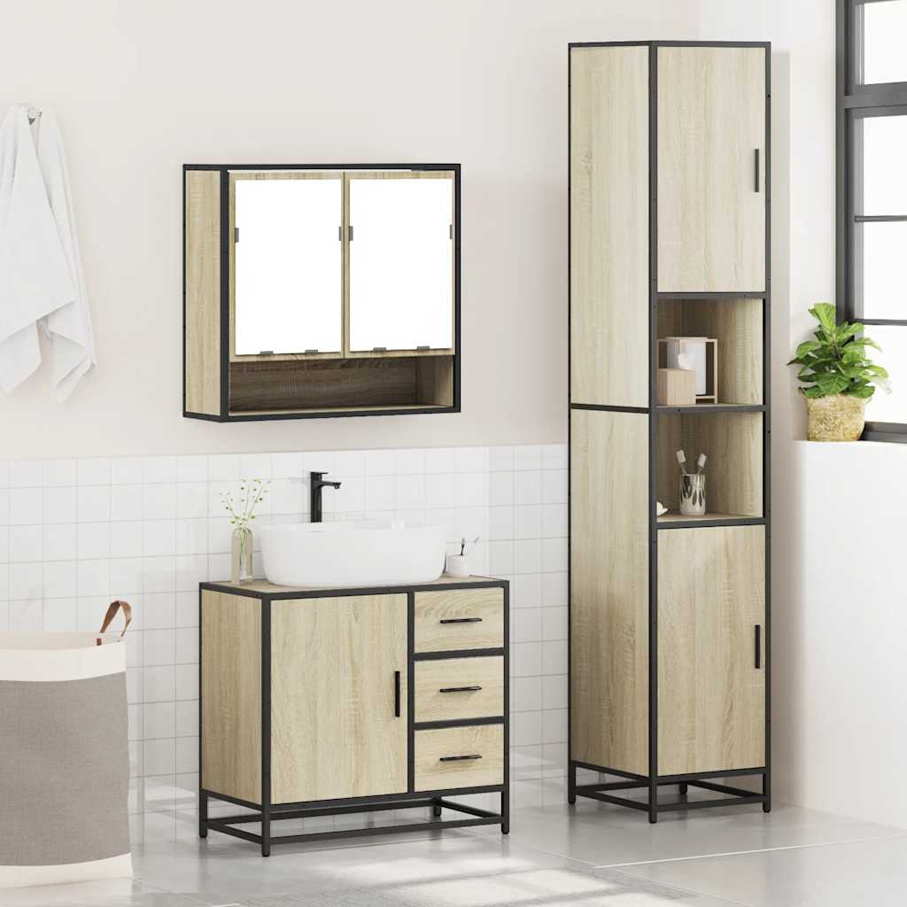Set Mobili da Bagno 3 pz Rovere Sonoma in Legno Multistrato 3301106