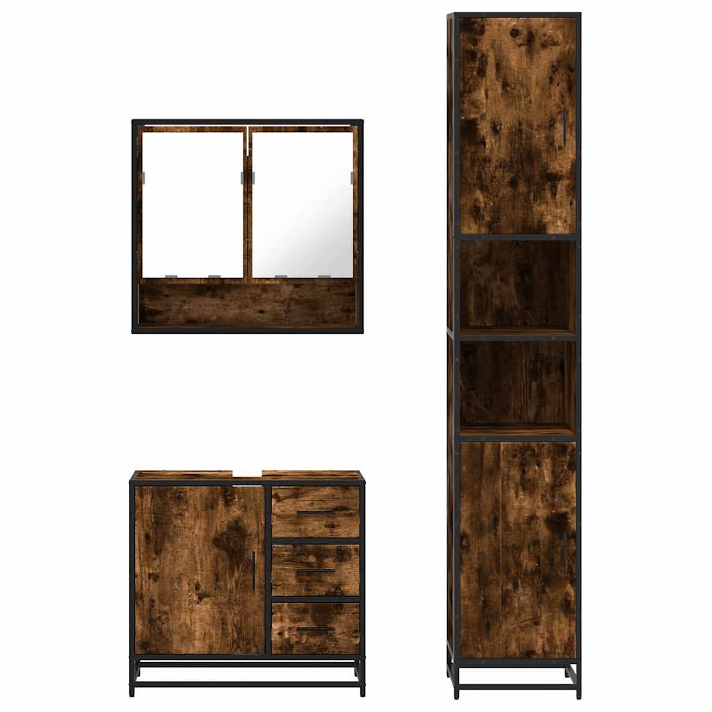 vidaXL Set Mobili da Bagno 3 pz Rovere Fumo in Legno Multistrato