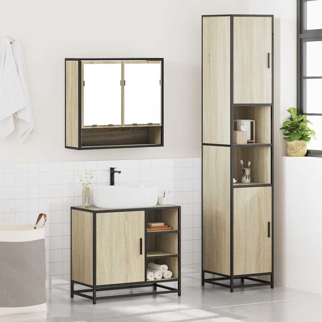 Set Mobili da Bagno 3 pz Rovere Sonoma in Legno Multistrato 3301116