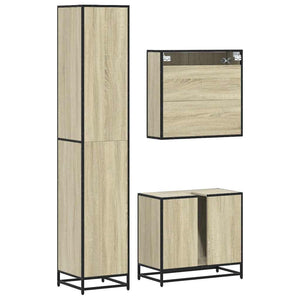 Set Mobili da Bagno 3 pz Rovere Sonoma in Legno Multistrato 3301116