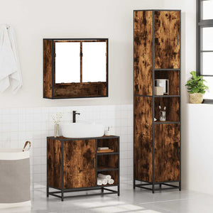 Set Mobili da Bagno 3 pz Rovere Fumo in Legno Multistrato