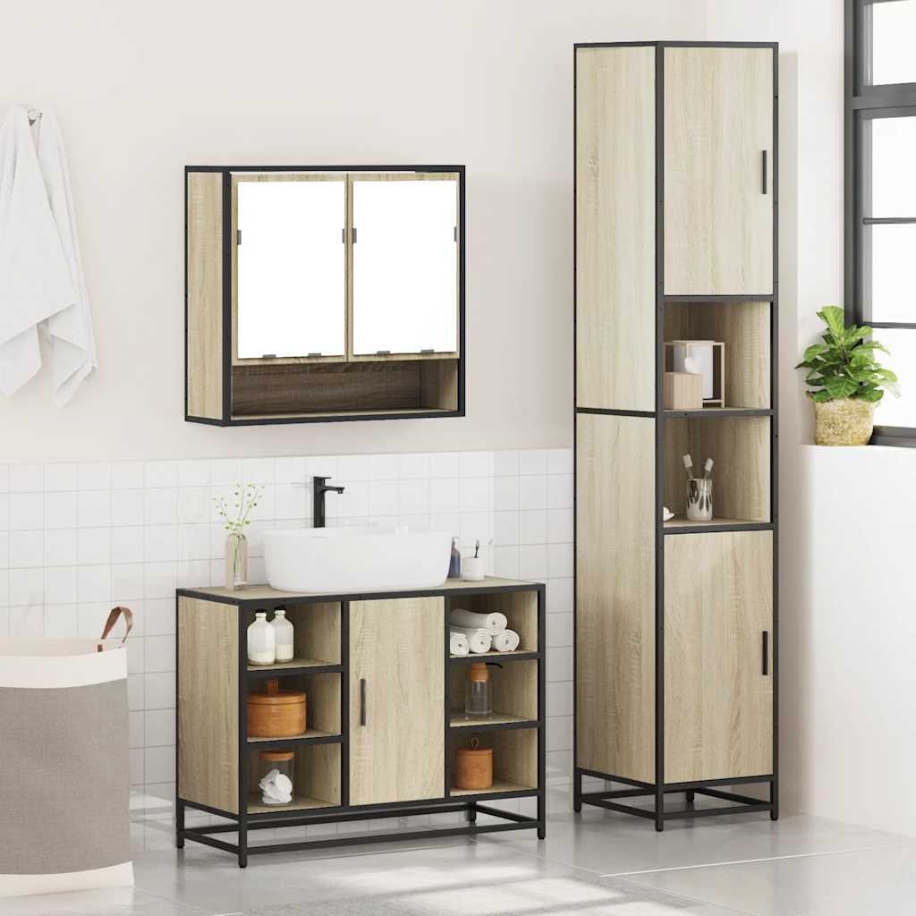 Set Mobili da Bagno 3 pz Rovere Sonoma in Legno Multistrato 3301121