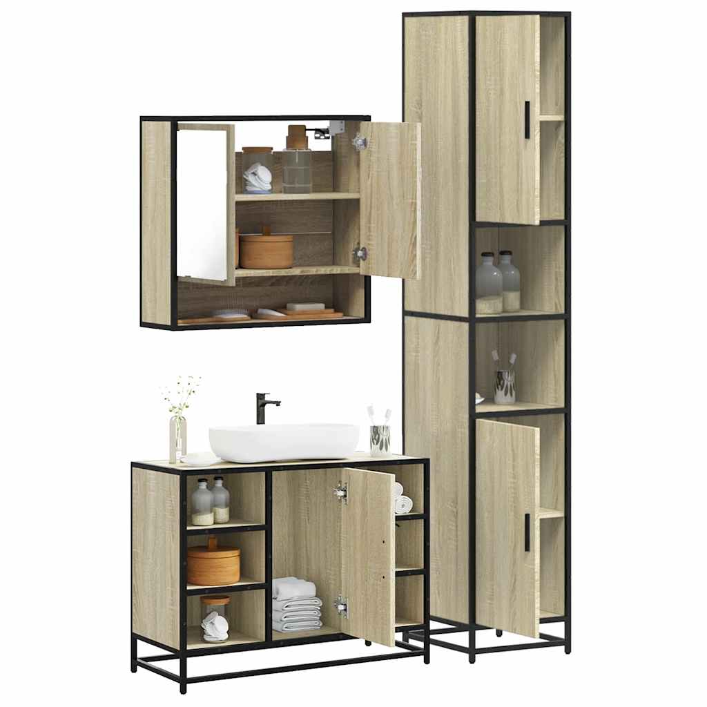 Set Mobili da Bagno 3 pz Rovere Sonoma in Legno Multistrato 3301121