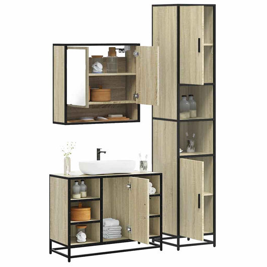 Set Mobili da Bagno 3 pz Rovere Sonoma in Legno Multistrato 3301121
