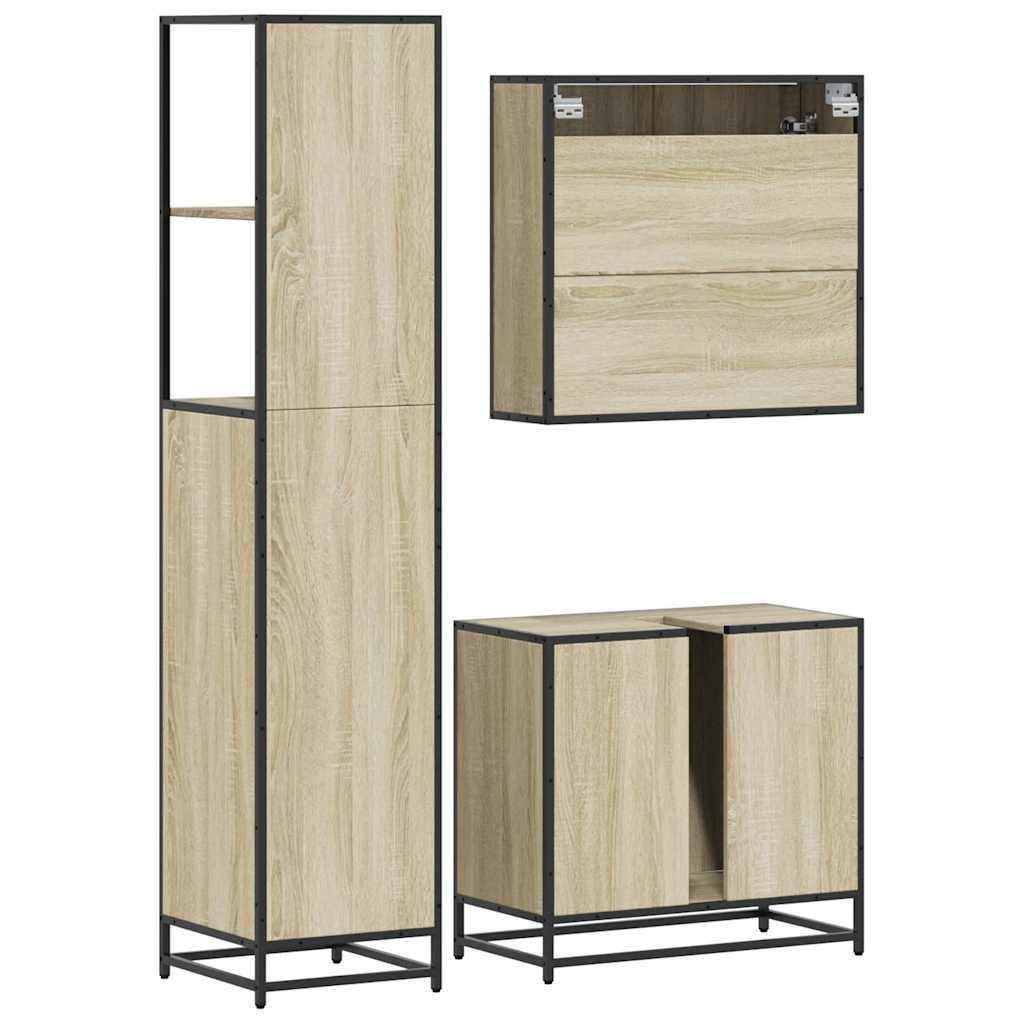 vidaXL Set Mobili da Bagno 3 pz Rovere Sonoma in Legno Multistrato