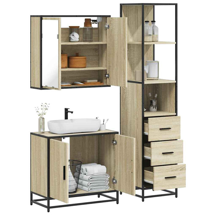 vidaXL Set Mobili da Bagno 3 pz Rovere Sonoma in Legno Multistrato