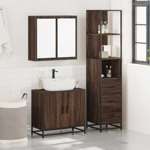 Set Mobili da Bagno 3 pz Rovere Marrone in Legno Multistrato 3301129