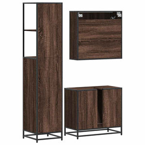 Set Mobili da Bagno 3 pz Rovere Marrone in Legno Multistrato 3301129