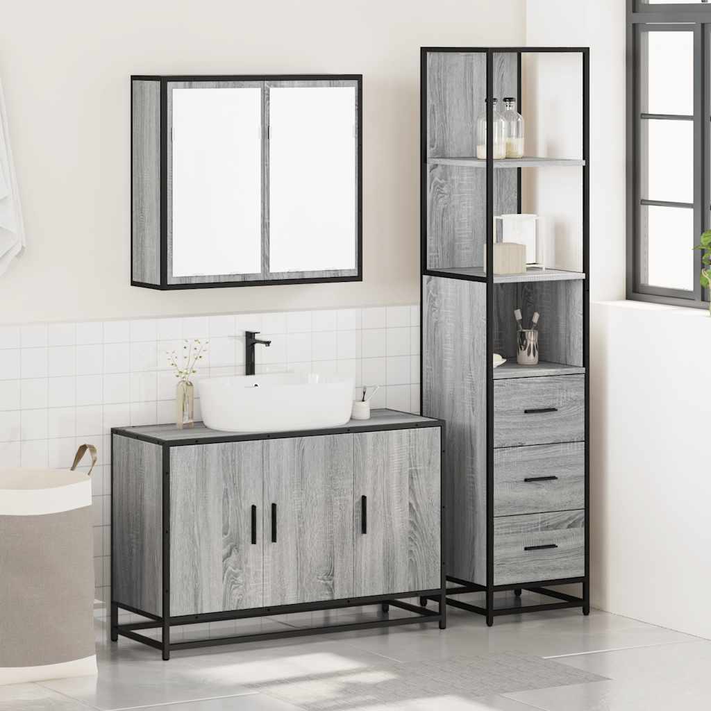 vidaXL Set Mobili da Bagno 3 pz Grigio Sonoma in Legno Multistrato