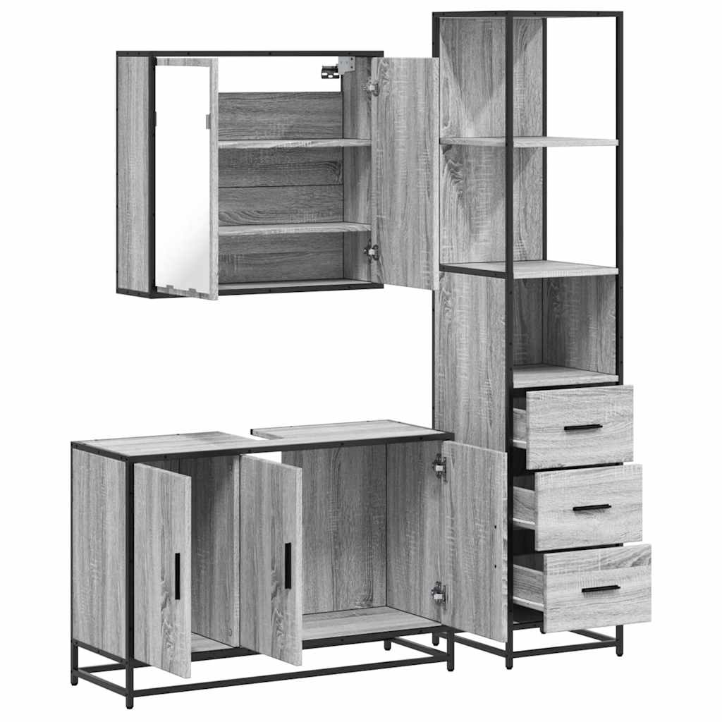 vidaXL Set Mobili da Bagno 3 pz Grigio Sonoma in Legno Multistrato