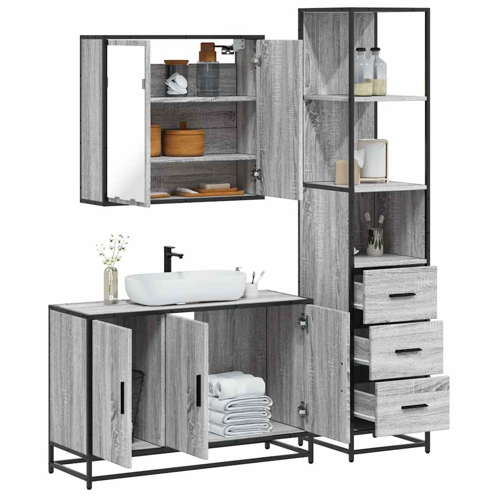 vidaXL Set Mobili da Bagno 3 pz Grigio Sonoma in Legno Multistrato