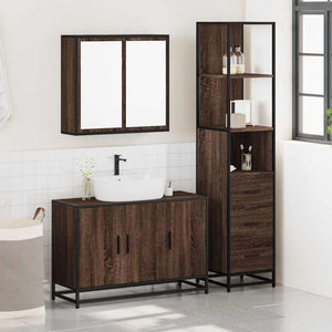 Set Mobili da Bagno 3 pz Rovere Marrone in Legno Multistrato 3301134