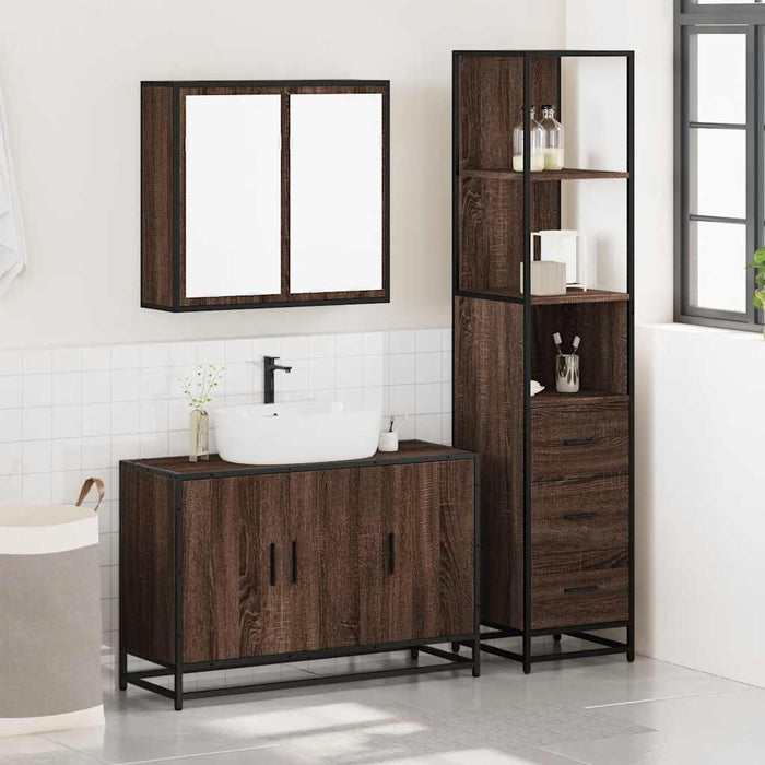 Set Mobili da Bagno 3 pz Rovere Marrone in Legno Multistrato 3301134