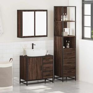 Set Mobili da Bagno 3 pz Rovere Marrone in Legno Multistrato 3301139