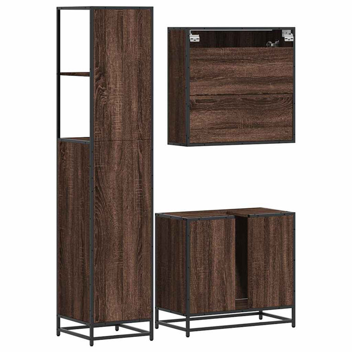 vidaXL Set Mobili da Bagno 3 pz Rovere Marrone in Legno Multistrato