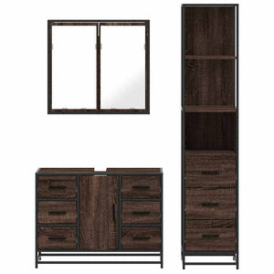 vidaXL Set Mobili da Bagno 3 pz Rovere Marrone in Legno Multistrato