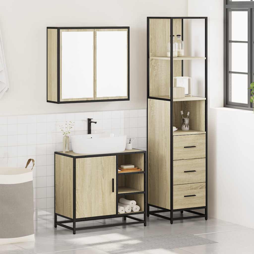 vidaXL Set Mobili da Bagno 3 pz Rovere Sonoma in Legno Multistrato