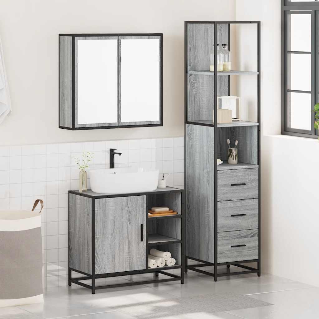Set Mobili da Bagno 3 pz Grigio Sonoma in Legno Multistrato 3301148