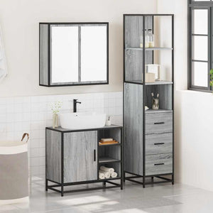 Set Mobili da Bagno 3 pz Grigio Sonoma in Legno Multistrato 3301148