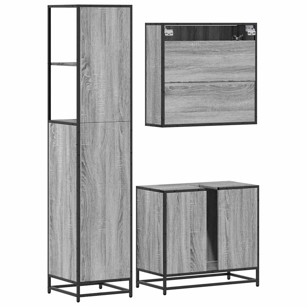 Set Mobili da Bagno 3 pz Grigio Sonoma in Legno Multistrato 3301148