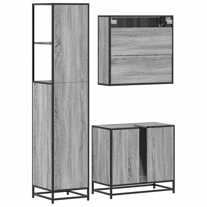 Set Mobili da Bagno 3 pz Grigio Sonoma in Legno Multistrato 3301148