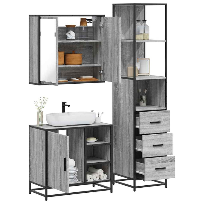Set Mobili da Bagno 3 pz Grigio Sonoma in Legno Multistrato 3301148