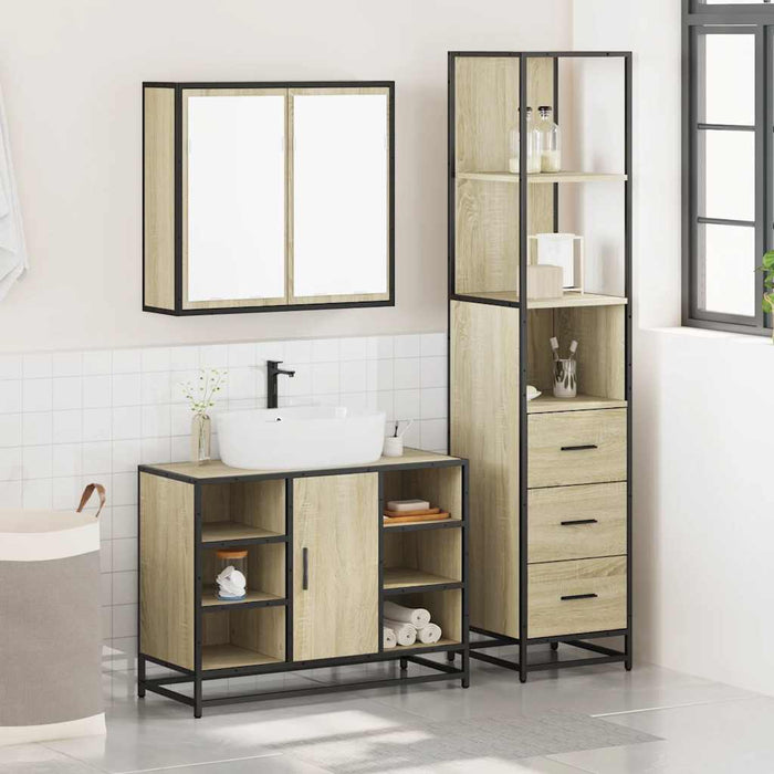 vidaXL Set Mobili da Bagno 3 pz Rovere Sonoma in Legno Multistrato