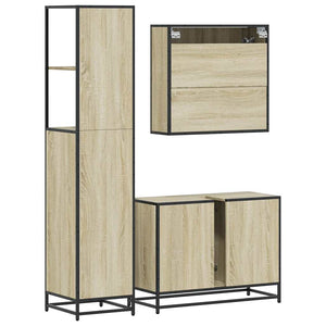 Set Mobili da Bagno 3 pz Rovere Sonoma in Legno Multistrato 3301151