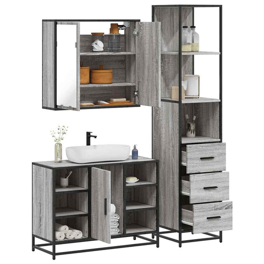 vidaXL Set Mobili da Bagno 3 pz Grigio Sonoma in Legno Multistrato