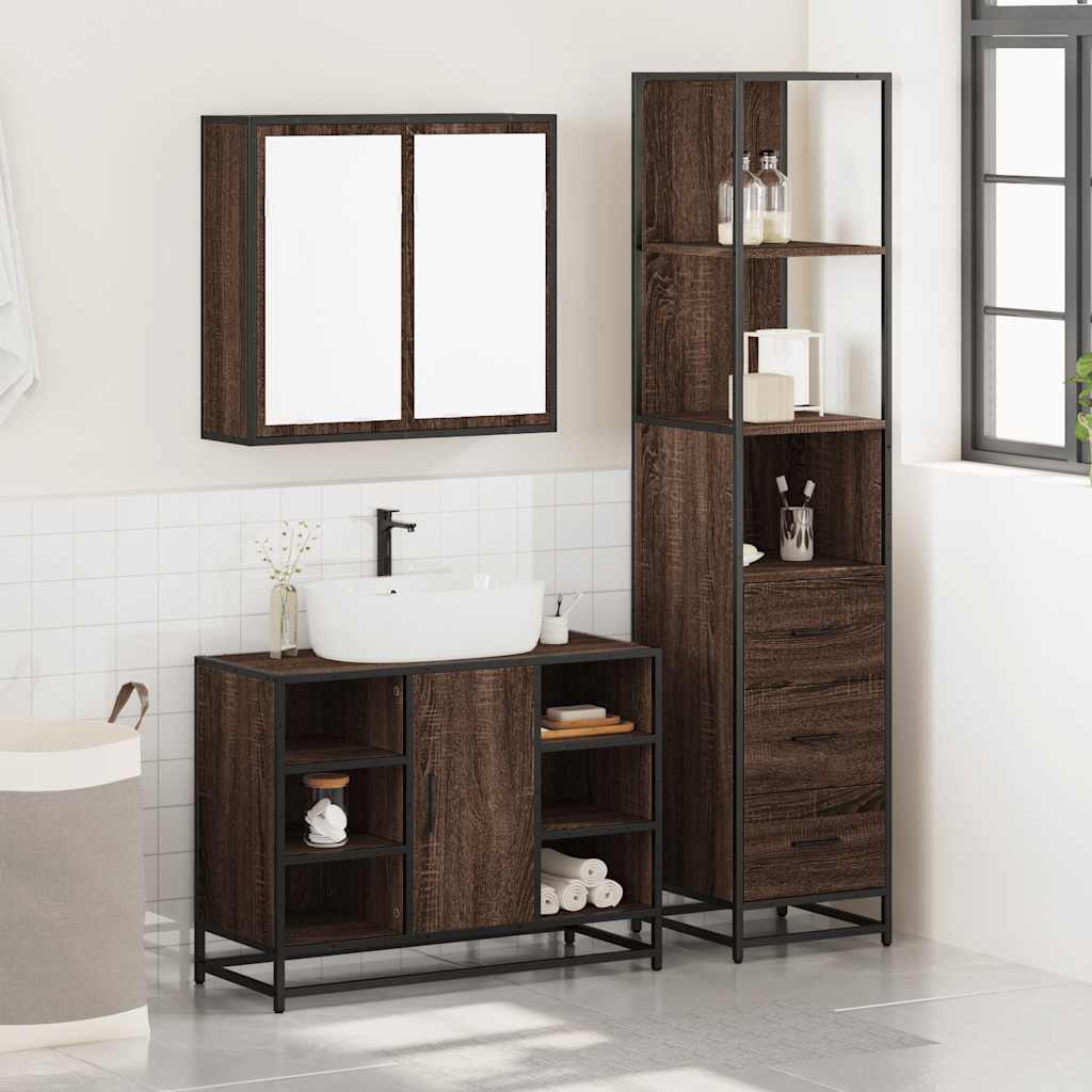 Set Mobili da Bagno 3 pz Rovere Marrone in Legno Multistrato 3301154