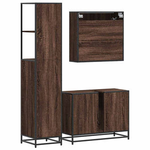 Set Mobili da Bagno 3 pz Rovere Marrone in Legno Multistrato 3301154
