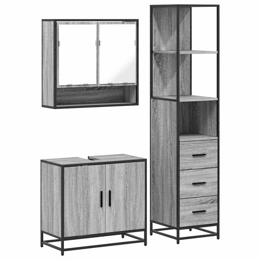 Set Mobili da Bagno 3 pz Grigio Sonoma in Legno Multistrato 3301158