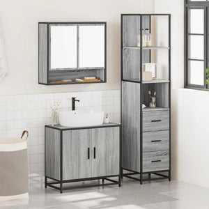 Set Mobili da Bagno 3 pz Grigio Sonoma in Legno Multistrato 3301158