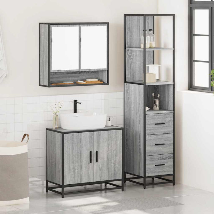 Set Mobili da Bagno 3 pz Grigio Sonoma in Legno Multistrato 3301158
