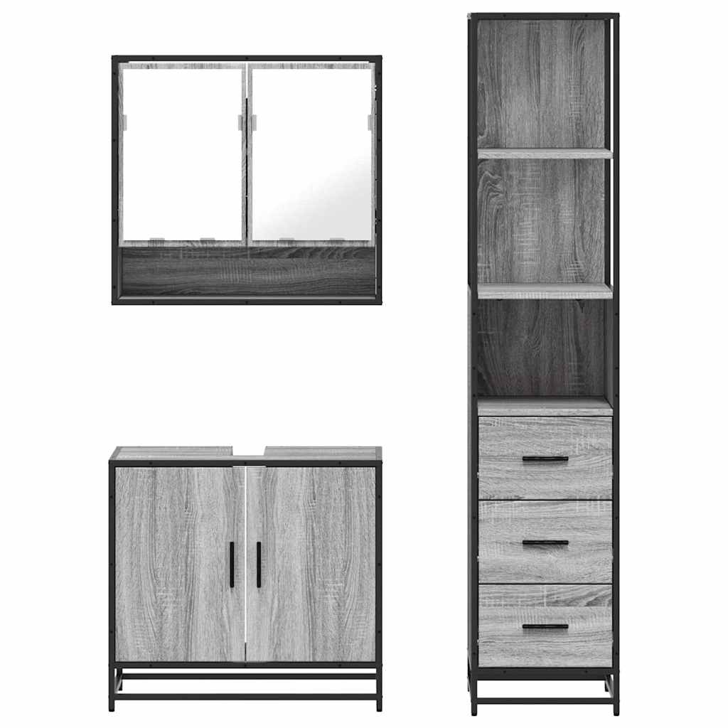 vidaXL Set Mobili da Bagno 3 pz Grigio Sonoma in Legno Multistrato