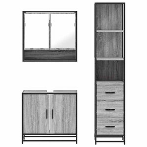 vidaXL Set Mobili da Bagno 3 pz Grigio Sonoma in Legno Multistrato