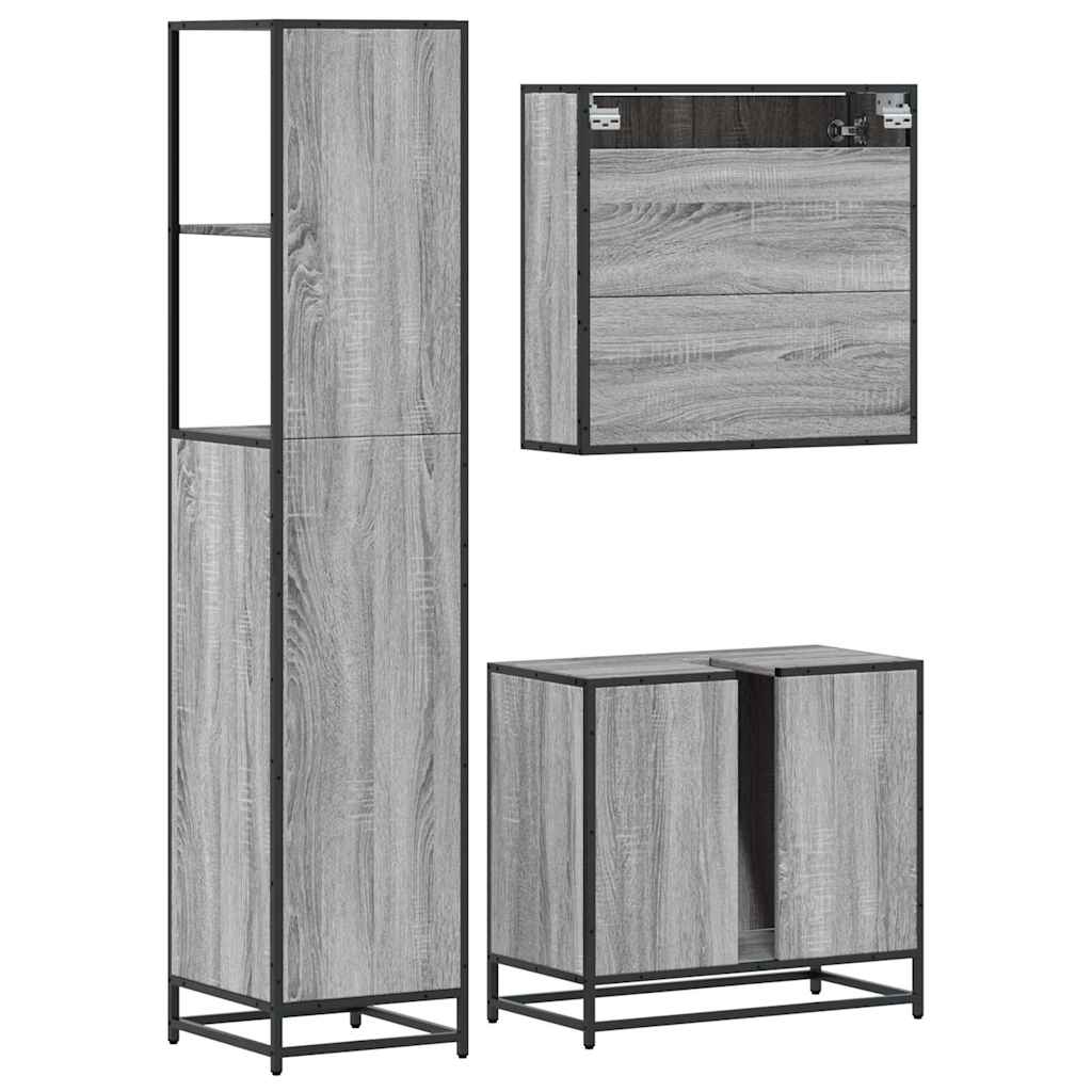 Set Mobili da Bagno 3 pz Grigio Sonoma in Legno Multistrato 3301158