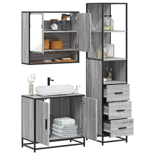 Set Mobili da Bagno 3 pz Grigio Sonoma in Legno Multistrato 3301158