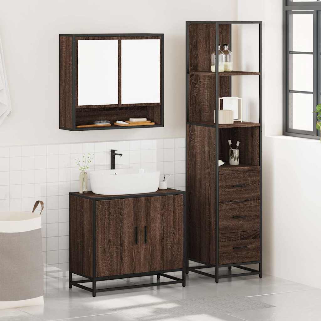 vidaXL Set Mobili da Bagno 3 pz Rovere Marrone in Legno Multistrato