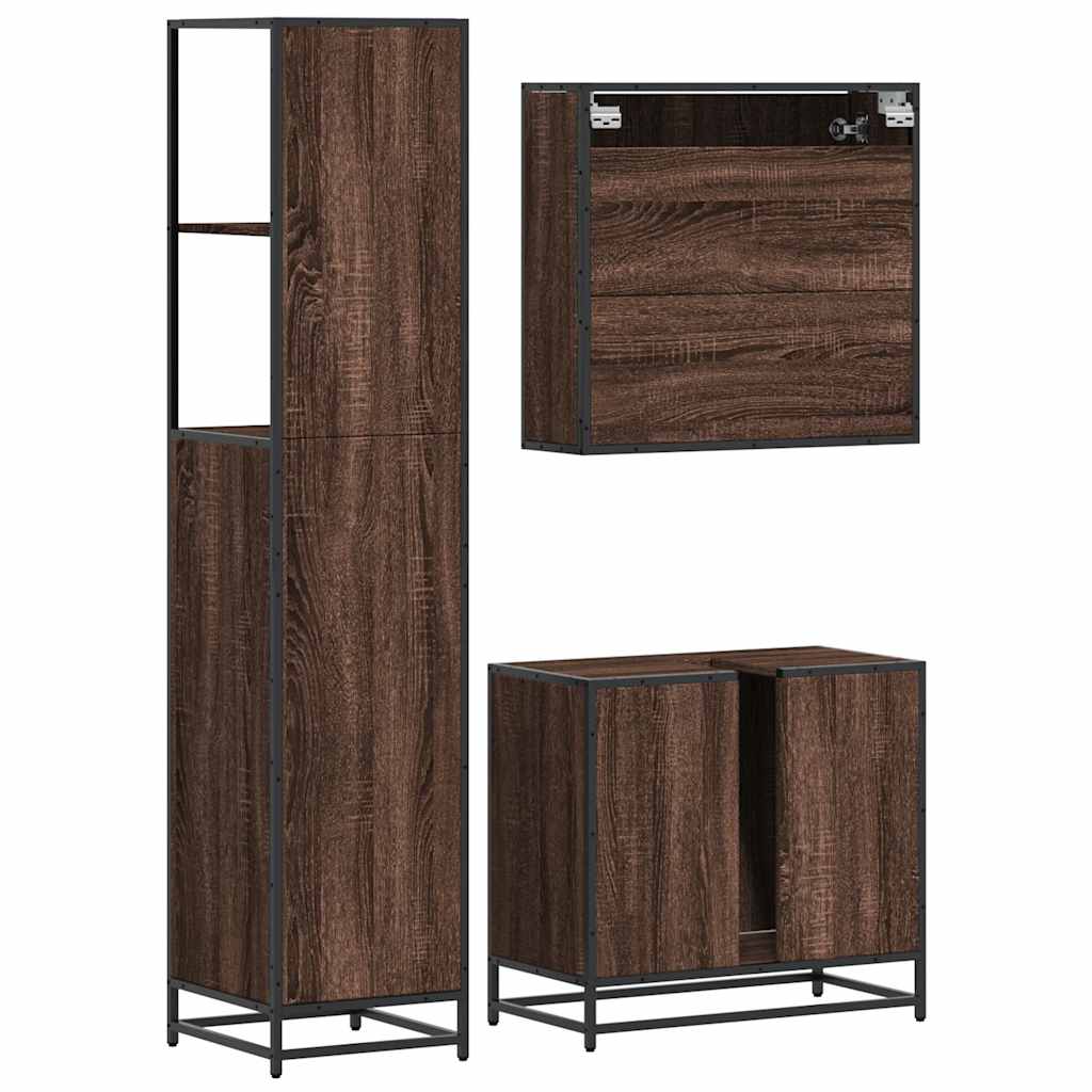 vidaXL Set Mobili da Bagno 3 pz Rovere Marrone in Legno Multistrato