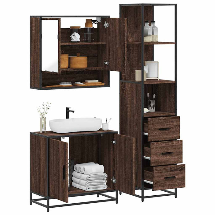 vidaXL Set Mobili da Bagno 3 pz Rovere Marrone in Legno Multistrato