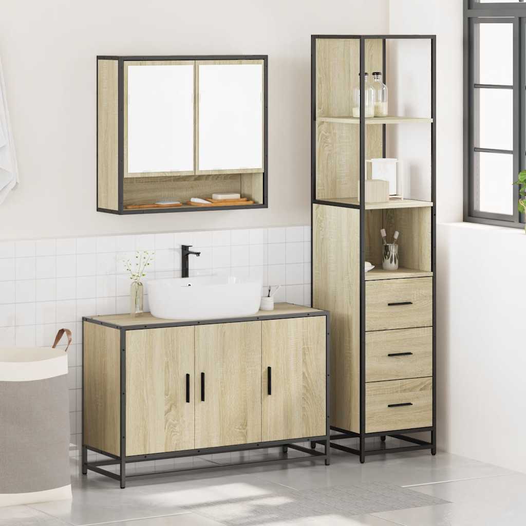 Set Mobili da Bagno 3 pz Rovere Sonoma in Legno Multistrato 3301161