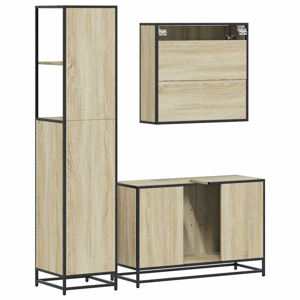 Set Mobili da Bagno 3 pz Rovere Sonoma in Legno Multistrato 3301161