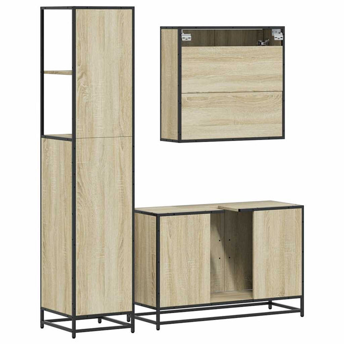Set Mobili da Bagno 3 pz Rovere Sonoma in Legno Multistrato 3301161